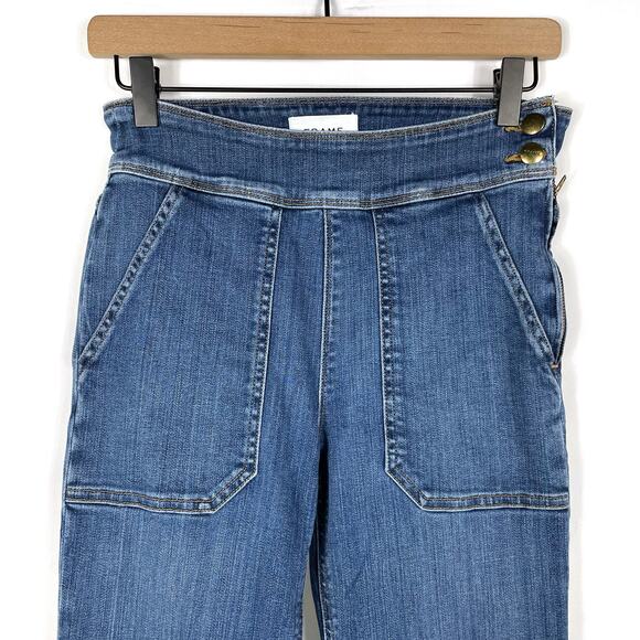 Frame Le Francoise Jeans Mid Rise Cropped Sz 26 Sidonia Blue Side Zipper - Picture 4 of 9
